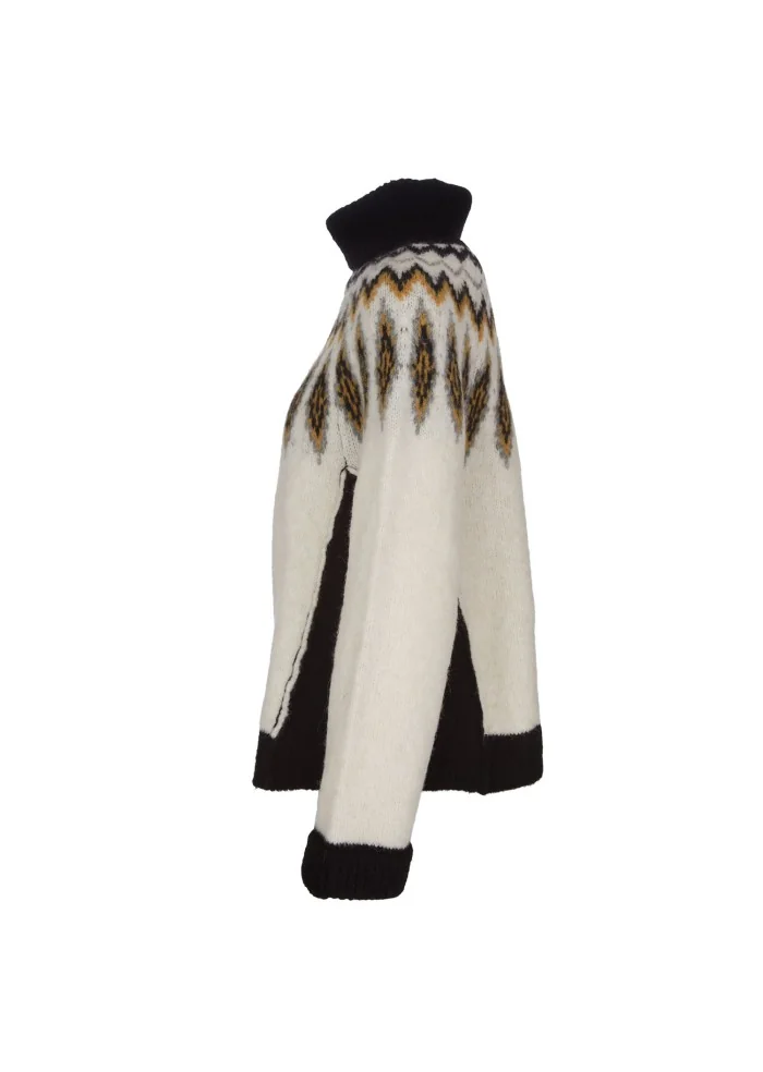 SEMICOUTURE | MAGLIONE DOLCEVITA BIANCO NERO OCRA Saldi