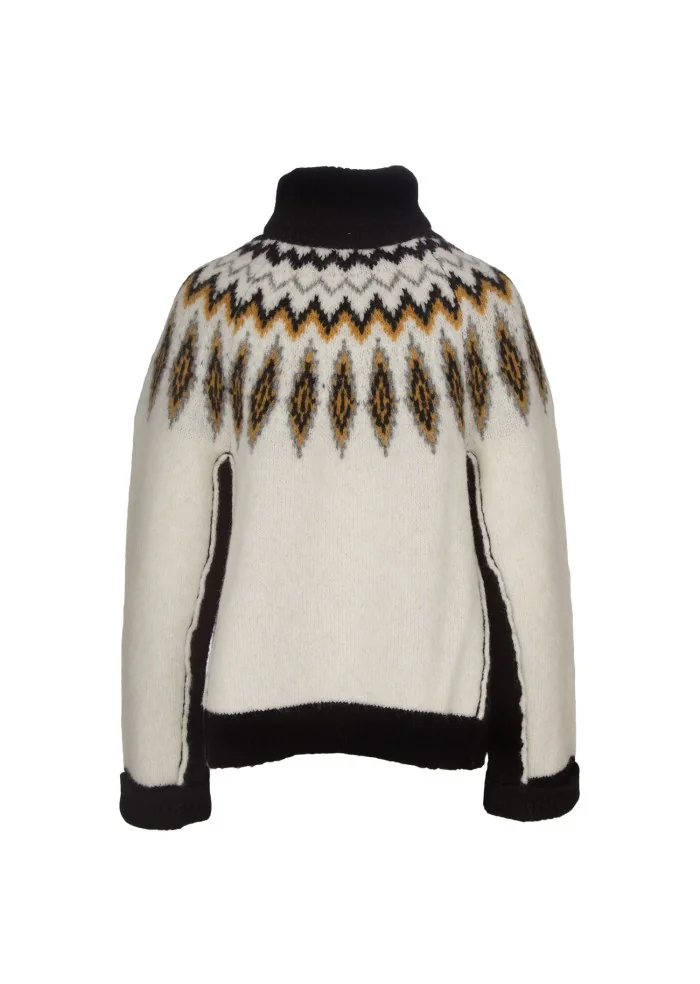 SEMICOUTURE | MAGLIONE DOLCEVITA BIANCO NERO OCRA Saldi