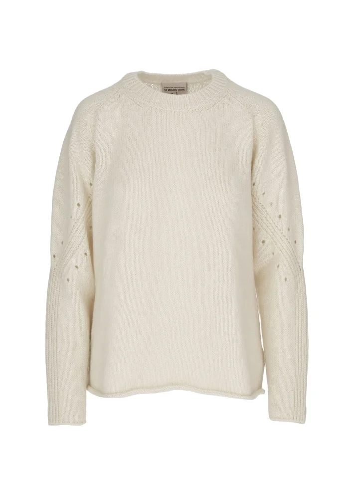 SEMICOUTURE | MAGLIONE DETTAGLI TRAFORATI BIANCO PANNA Vendita Calda