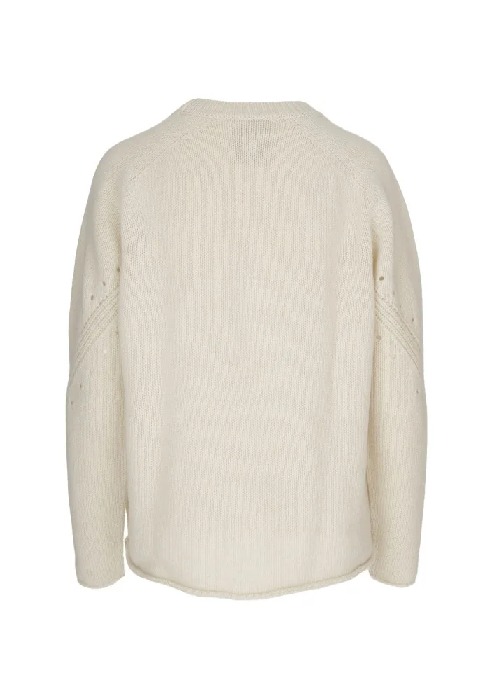 SEMICOUTURE | MAGLIONE DETTAGLI TRAFORATI BIANCO PANNA Vendita Calda