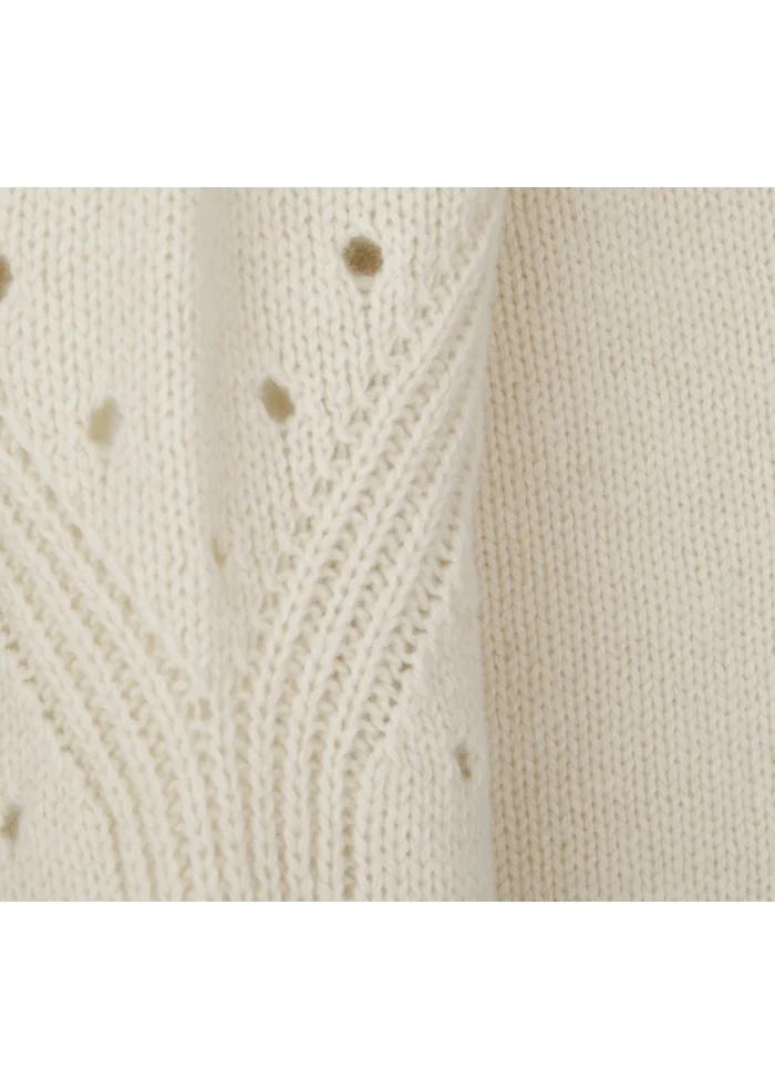 SEMICOUTURE | MAGLIONE DETTAGLI TRAFORATI BIANCO PANNA Vendita Calda