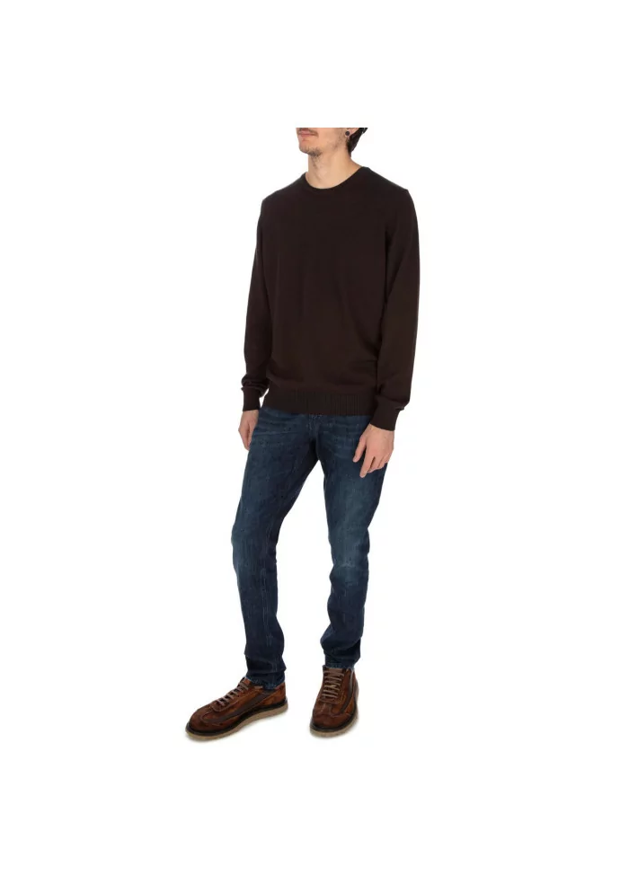 JURTA | MAGLIONE LEGGERO LANA MERINO MARRONE SCURO Vendita Calda