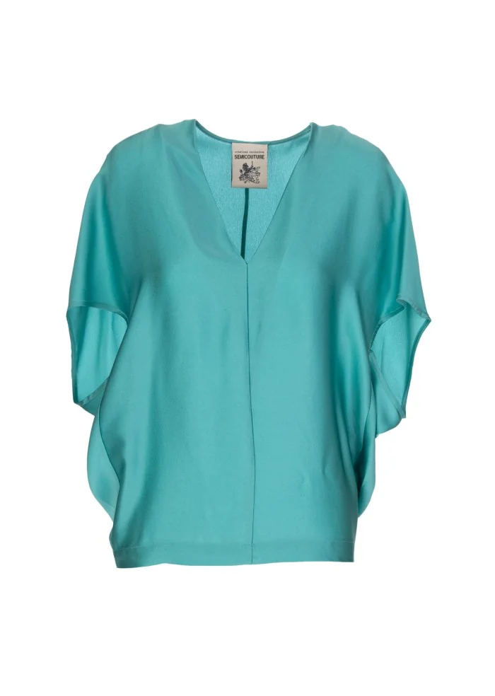 SEMICOUTURE | BLUSA SCOLLO A V ACQUA MARINA Sconti VIP