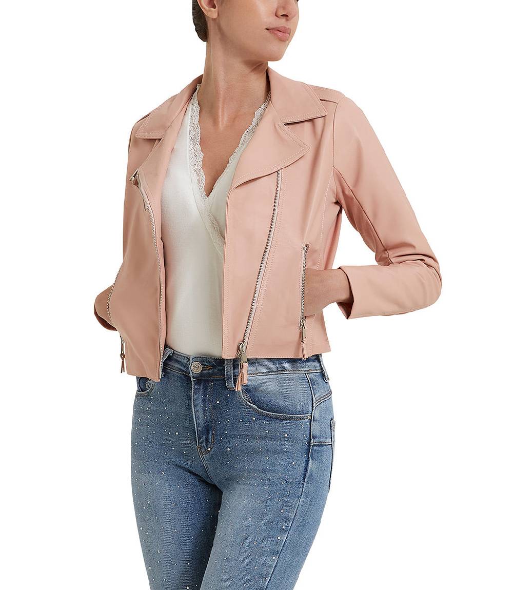 Loriblu Giacca stile biker in pelle rosa Nuovo
