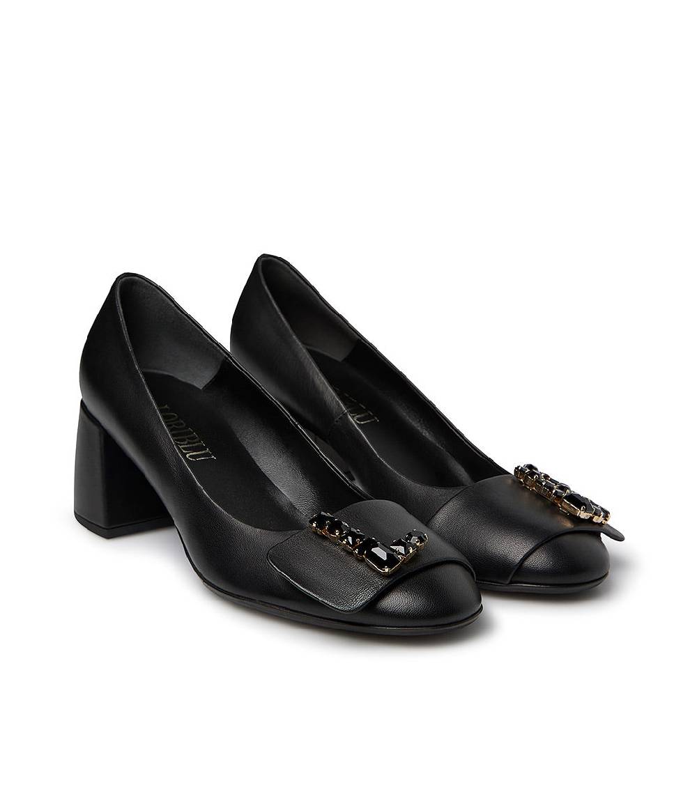 Loriblu Décolleté nappa nero con Logo Signature cristalli Prezzo basso