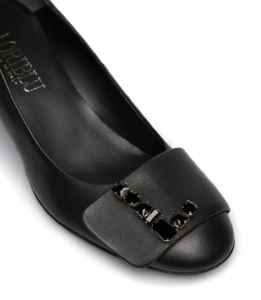 Loriblu Décolleté nappa nero con Logo Signature cristalli Prezzo basso