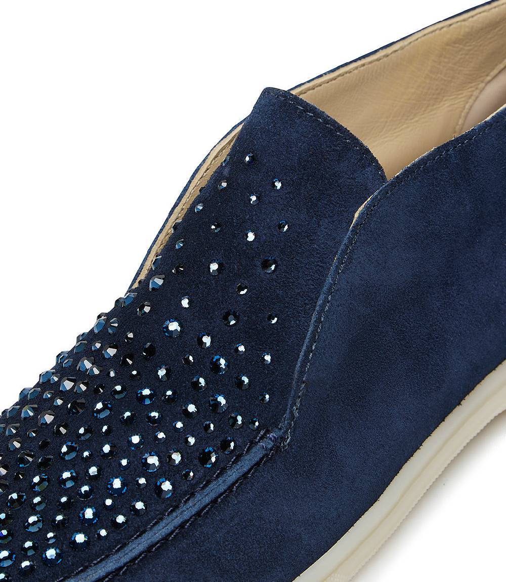 Loriblu Mocassini in pelle scamosciata blu scuro con cristalli Soddisfazione Garantita