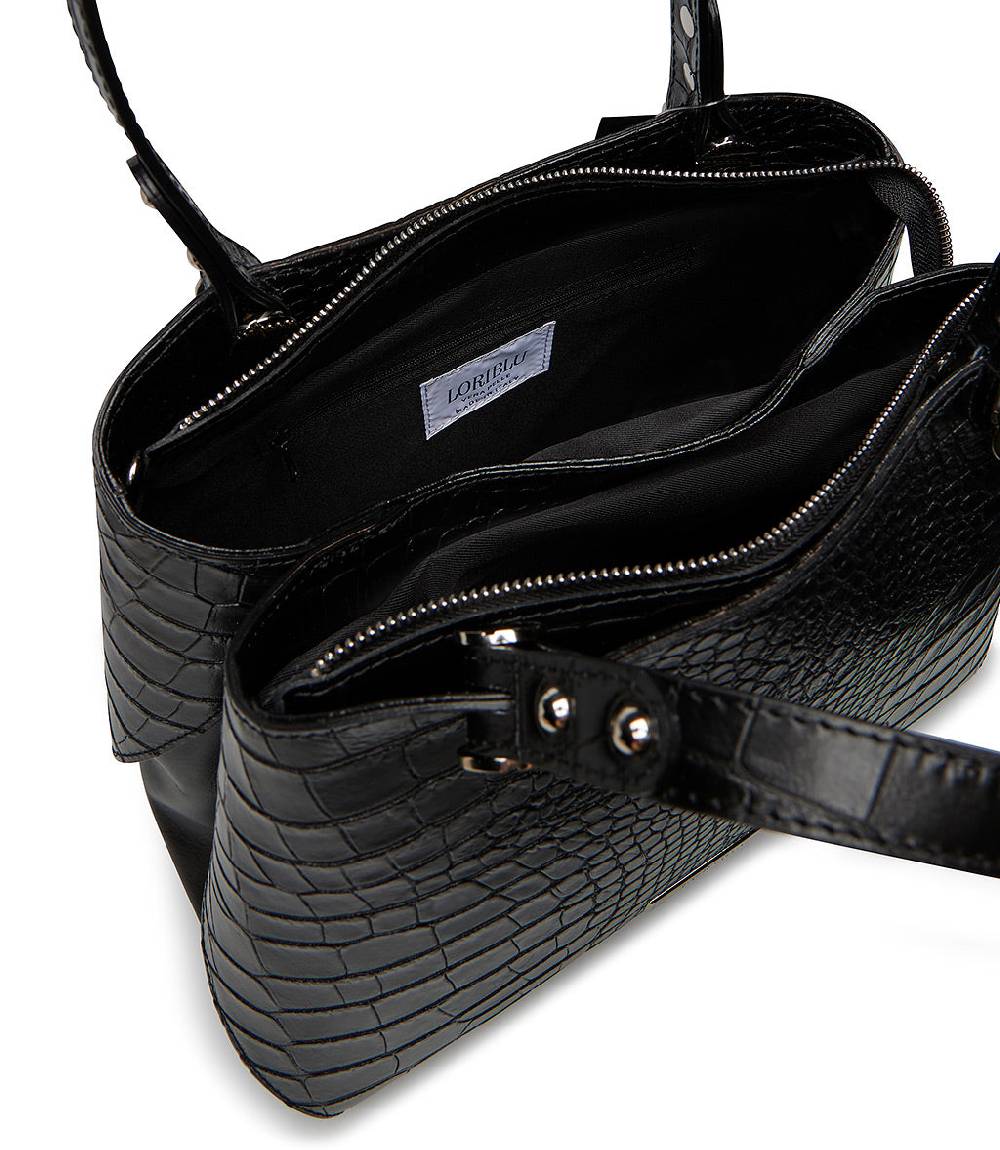 Loriblu Borsa nera in pelle stampa cocco Super sconto