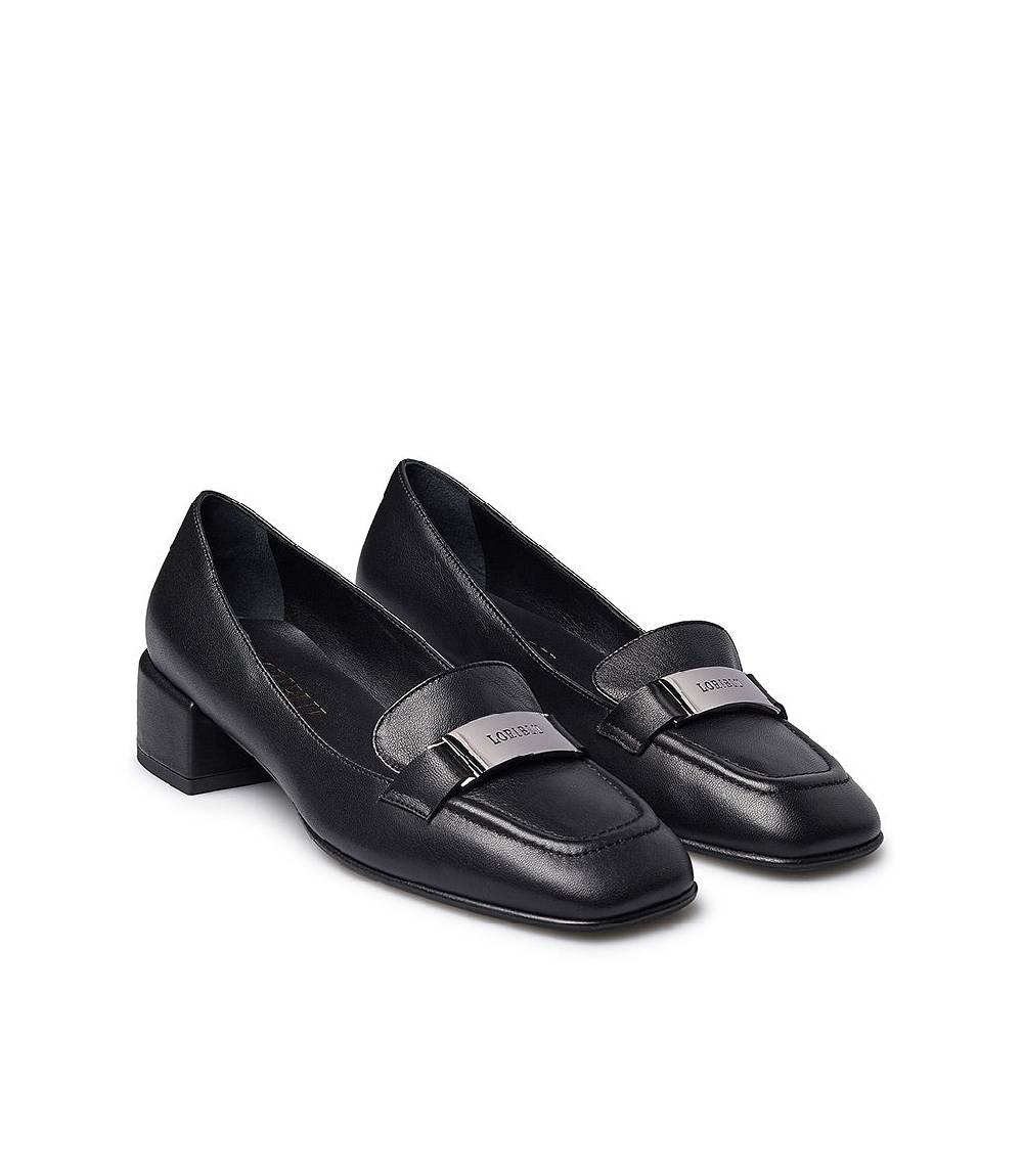 Loriblu Mocassini in nappa nera con placca logo Consegna Veloce