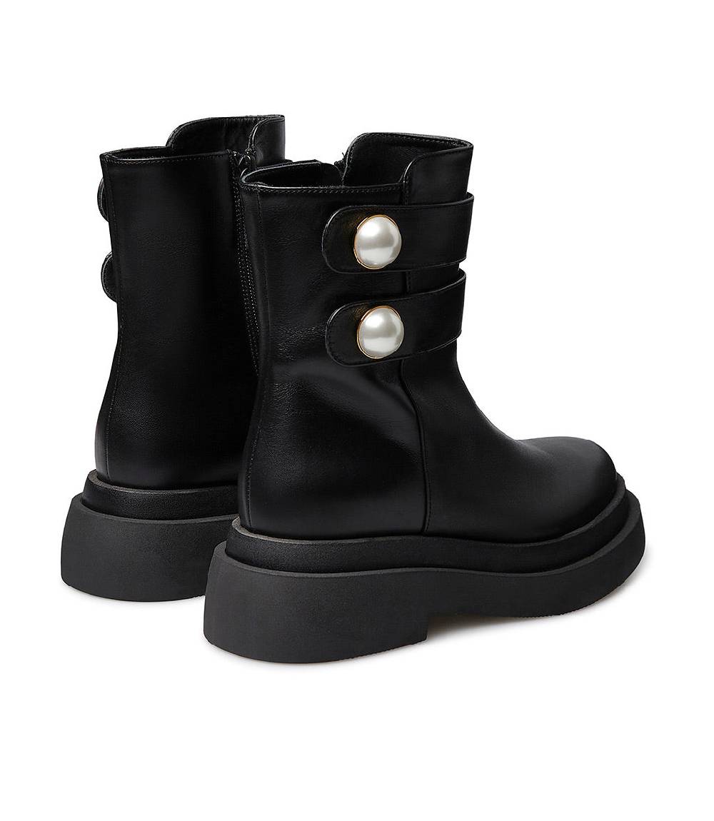Loriblu Stivaletto in vitello nero con cinturini e borchie perla Promozione Limitata