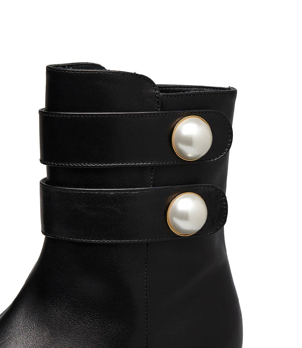 Loriblu Stivaletto in vitello nero con cinturini e borchie perla Promozione Limitata