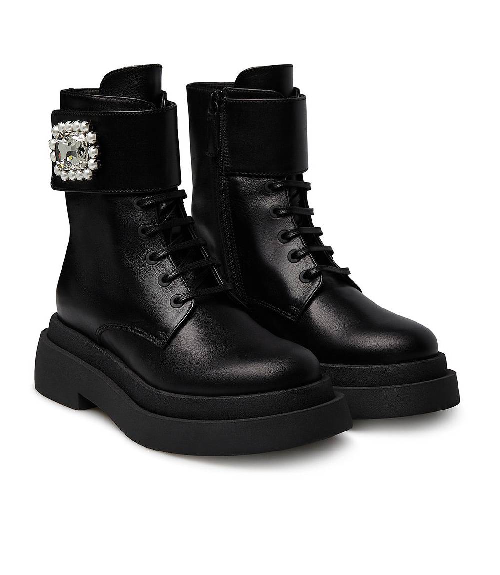 Loriblu Stivaletto in vitallo nero con fibbia-gioiello Shopping Online