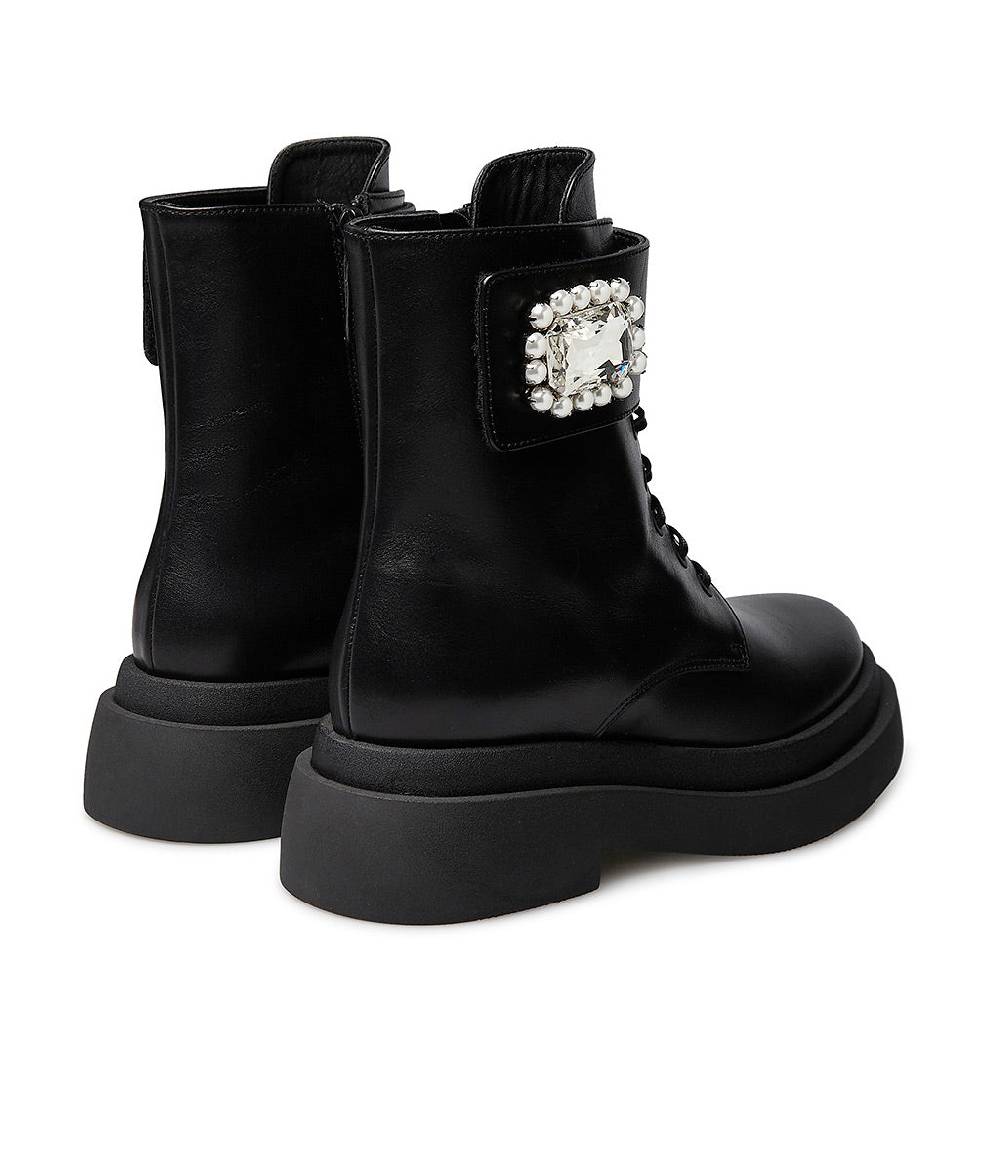 Loriblu Stivaletto in vitallo nero con fibbia-gioiello Shopping Online