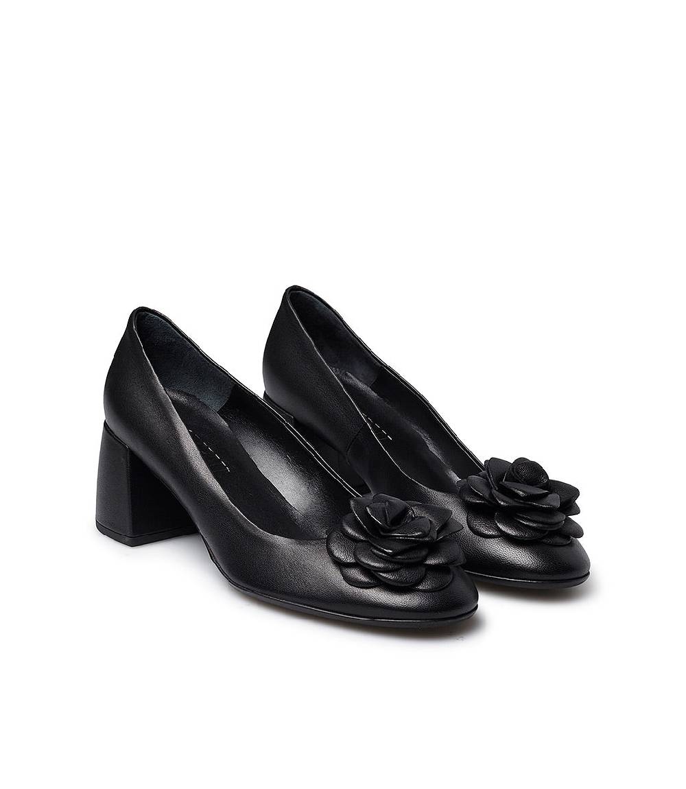 Loriblu Décolleté in nappa nera con fiore Presa
