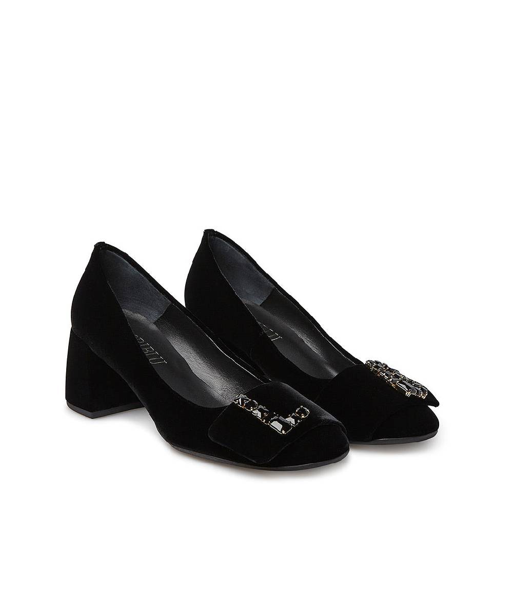 Loriblu Décolleté in velluto nero con Logo Signature in cristalli Offerta