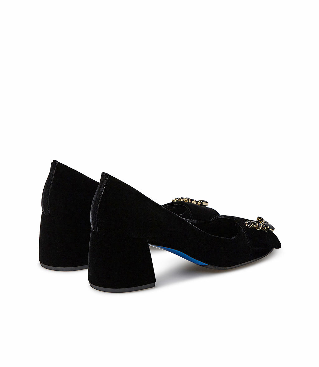 Loriblu Décolleté in velluto nero con Logo Signature in cristalli Offerta
