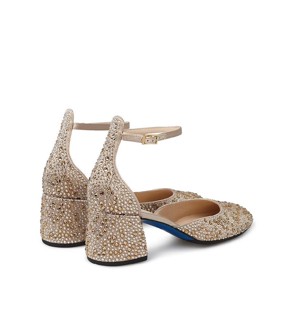 Loriblu Décolleté Mary Jane in raso beige con cristalli all-over Economico