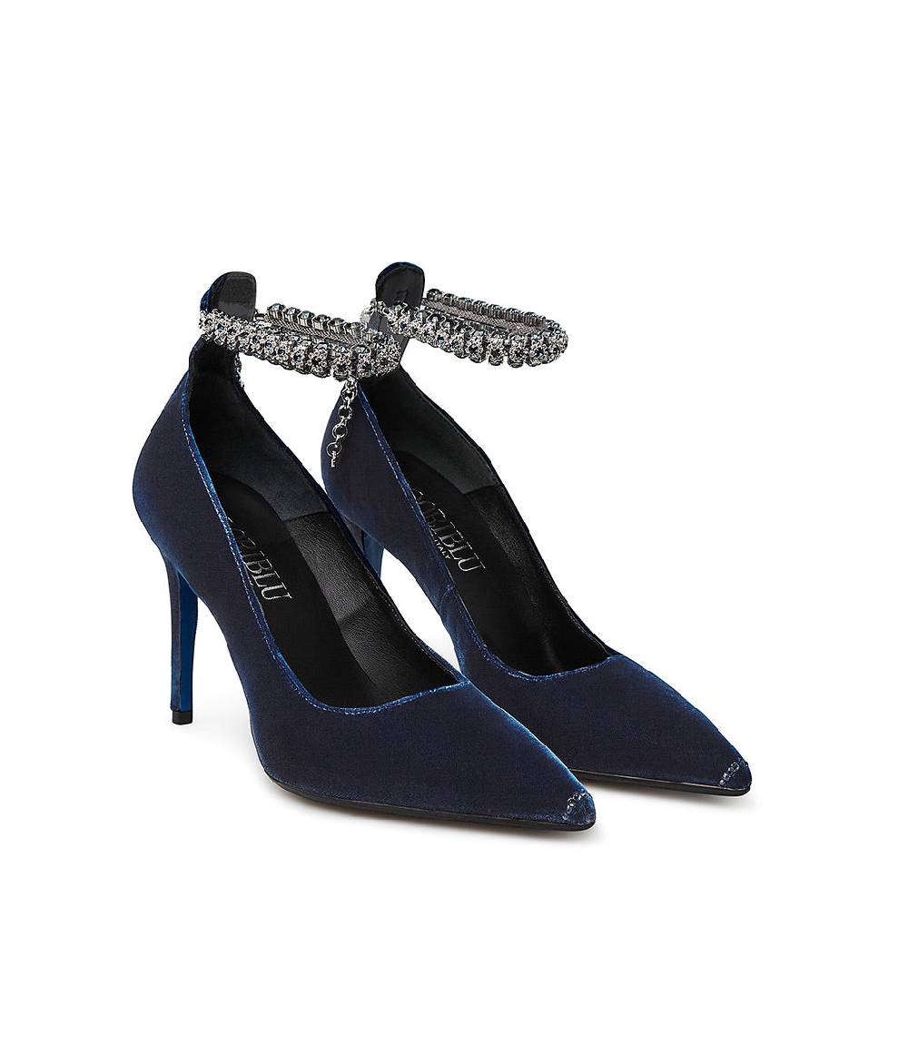 Loriblu Décolleté in velluto blu con cinturino gioiello Vendite stagionali