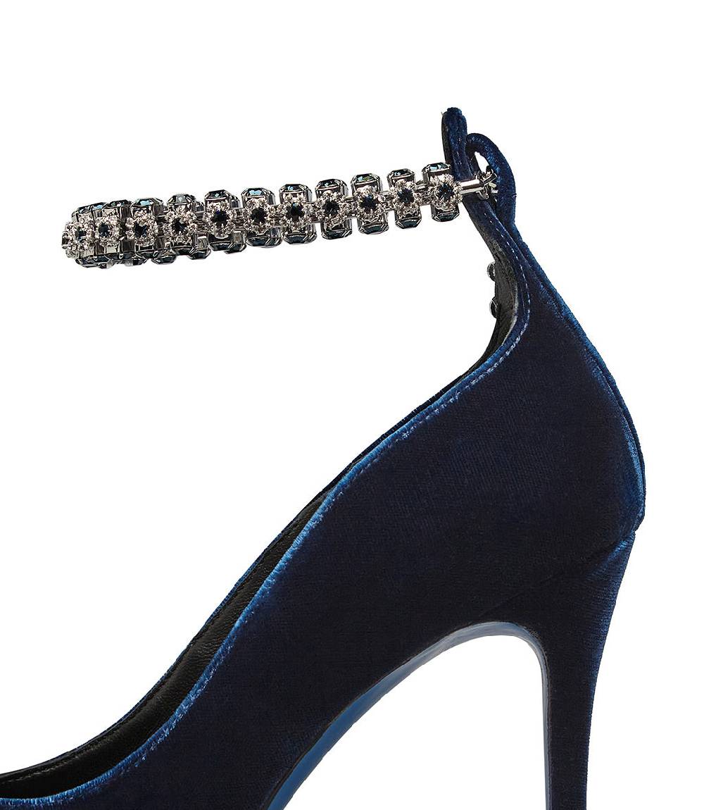 Loriblu Décolleté in velluto blu con cinturino gioiello Vendite stagionali