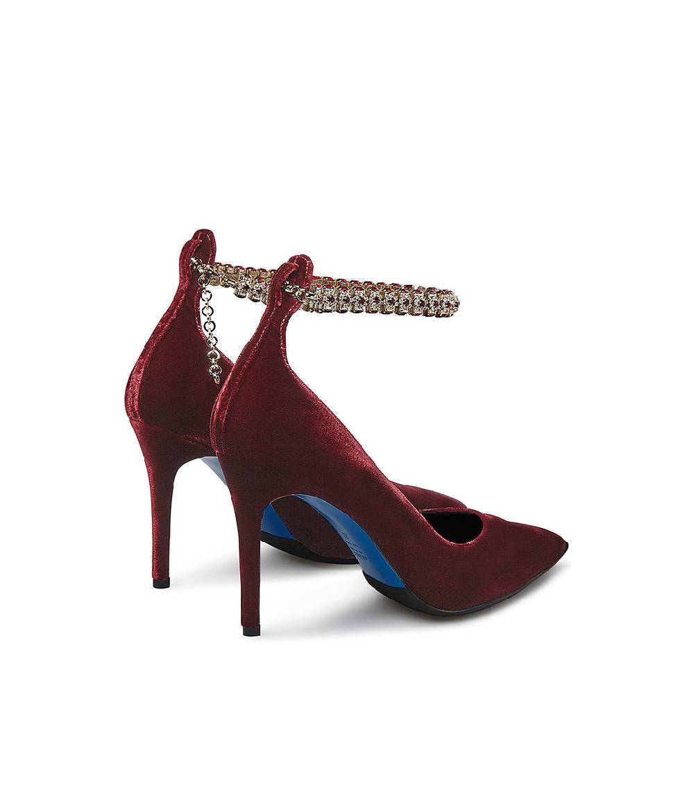 Loriblu Décolleté in velluto rosso rubino con cinturino gioiello Black Friday