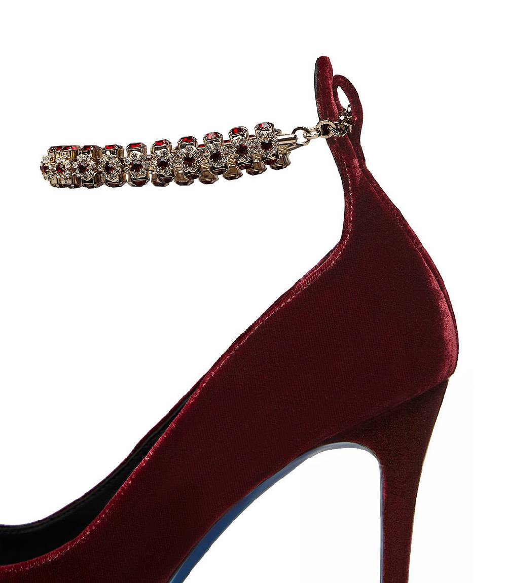 Loriblu Décolleté in velluto rosso rubino con cinturino gioiello Black Friday