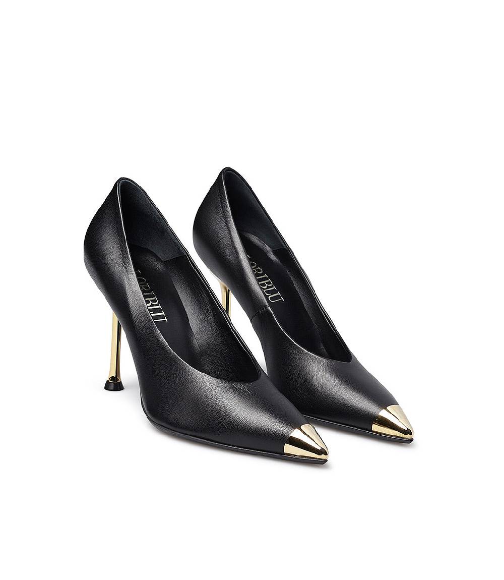 Loriblu Décolleté in nappa nera con tacco e punta in metallo oro Cyber Monday