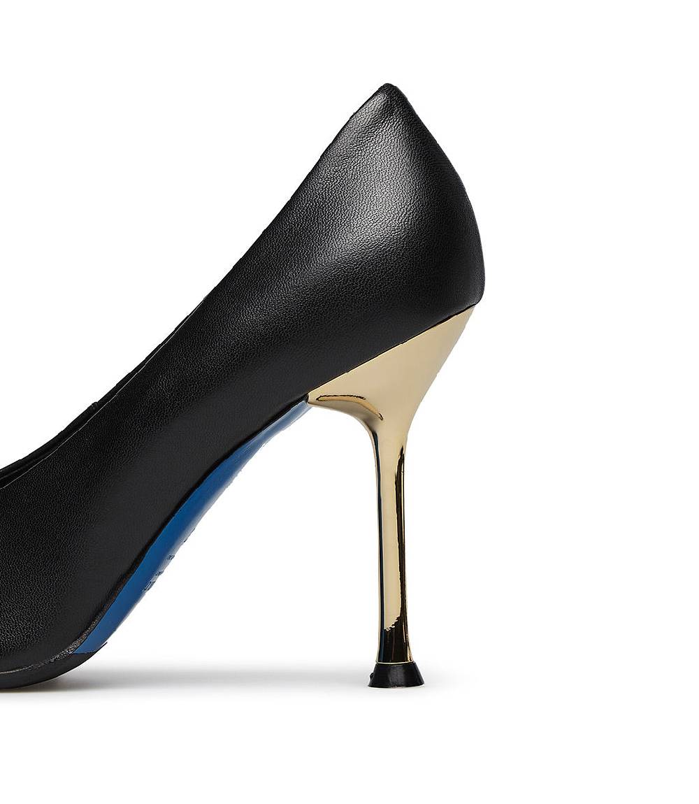 Loriblu Décolleté in nappa nera con tacco e punta in metallo oro Cyber Monday