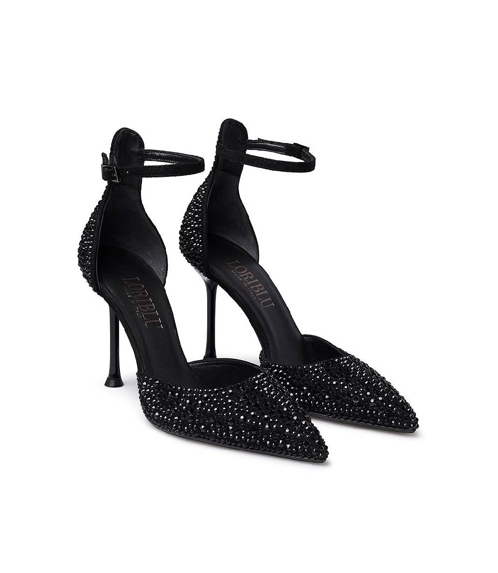 Loriblu Décolleté gioiello in raso nero con cristalli all-over Offerta Pasqua