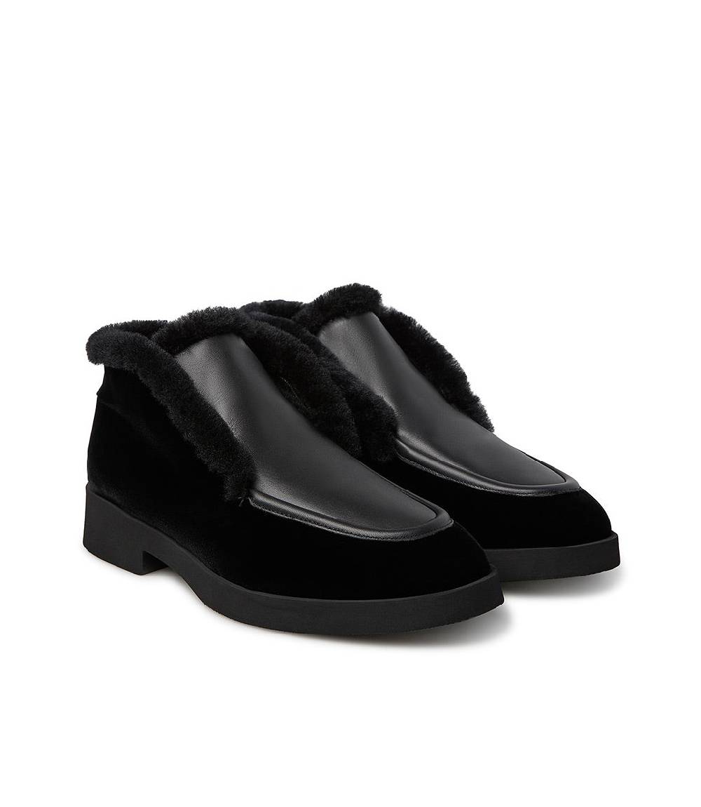Loriblu Mocassini in camoscio e nappa nera con fodera shearling Offerta San Valentino
