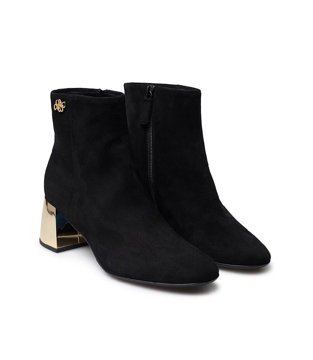 Loriblu Stivaletto in camoscio nero con tacco metal oro Smaltimento dello stoccaggio