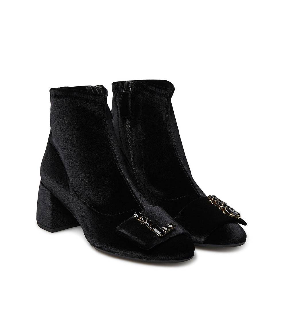 Loriblu Stivaletti in velluto nero con Logo Signature cristalli Offerta migliore