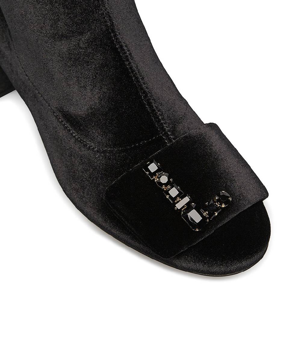Loriblu Stivaletti in velluto nero con Logo Signature cristalli Offerta migliore