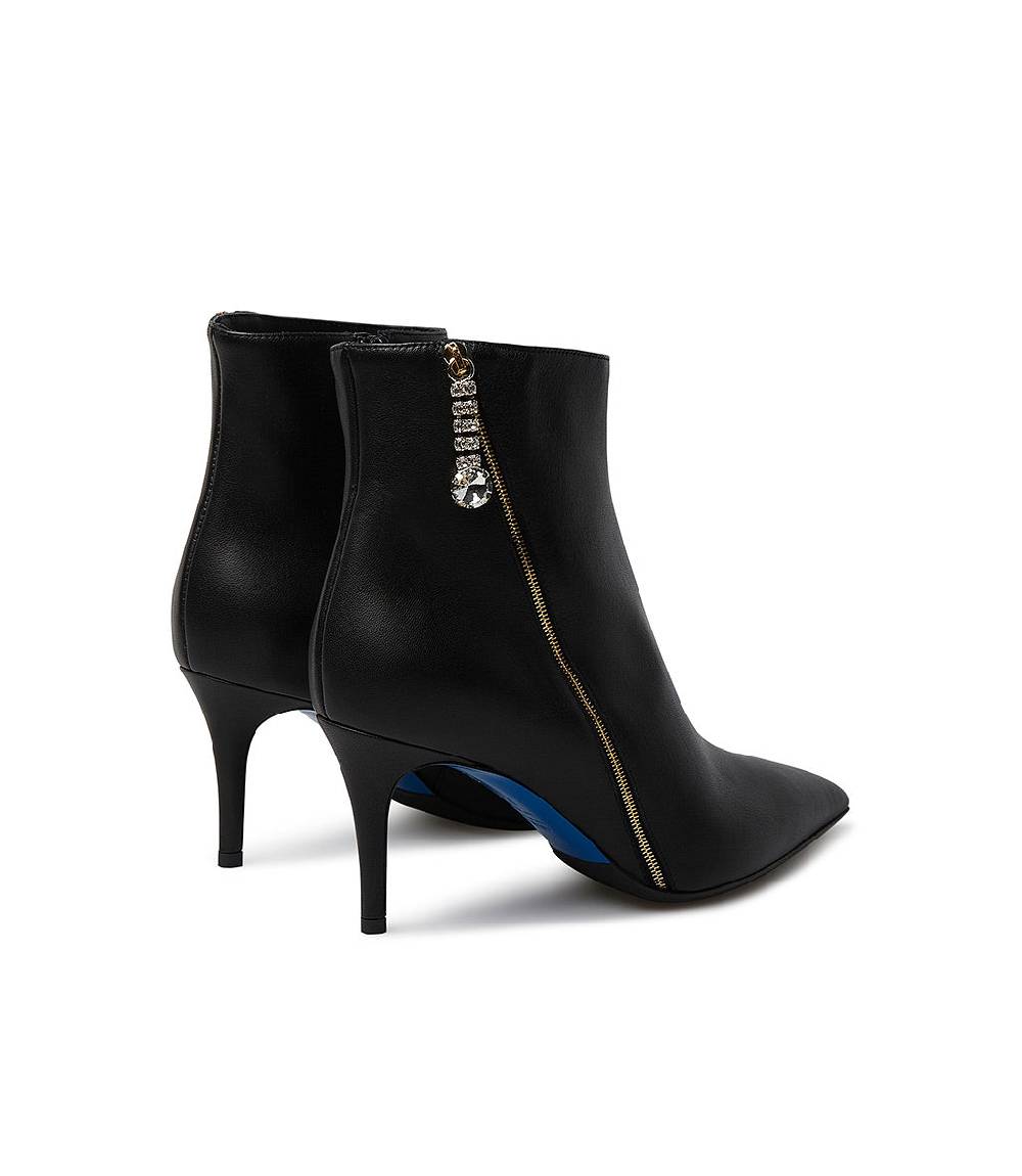 Loriblu Stivaletto in nappa nera con zip decorativa oro Liquidazione