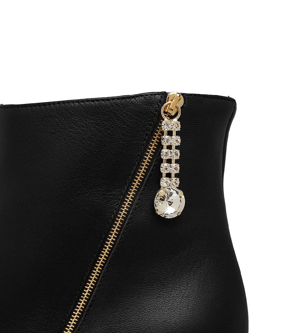 Loriblu Stivaletto in nappa nera con zip decorativa oro Liquidazione