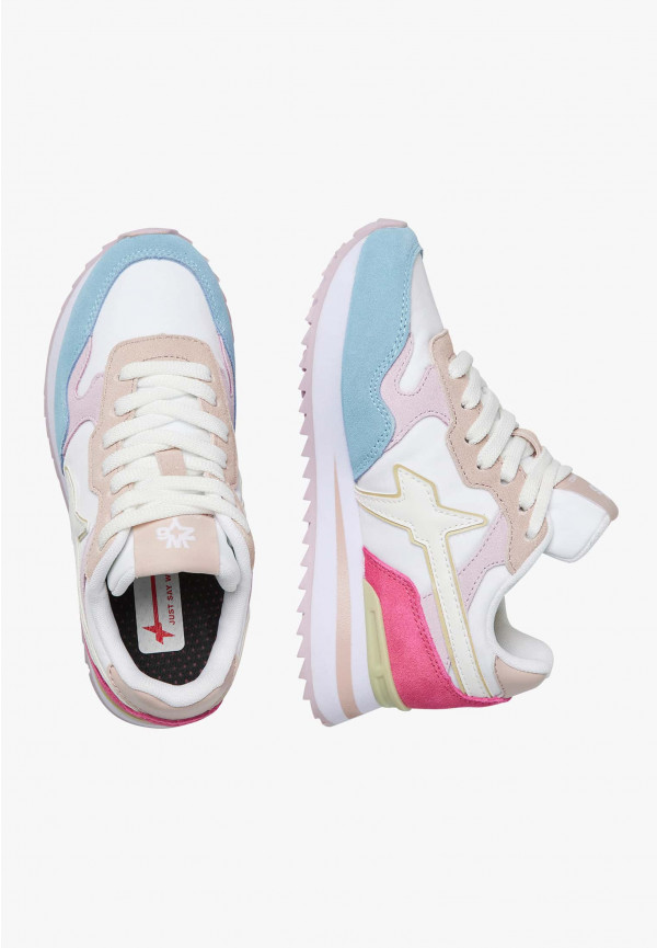 W6yz Sneakers in suede e tessuto tecnico Bianco-Rosa -YAK-J Convenienza
