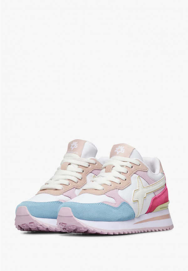W6yz Sneakers in suede e tessuto tecnico Bianco-Rosa -YAK-J Convenienza